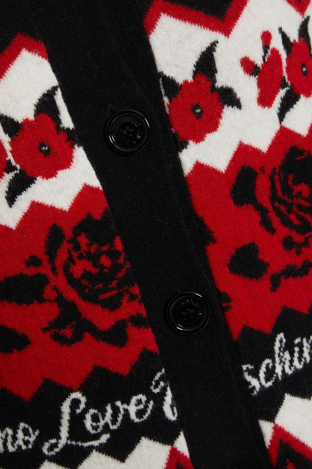 LOVE MOSCHINO Ruffle-trimmed jacquard-knit wool-blend cardigan