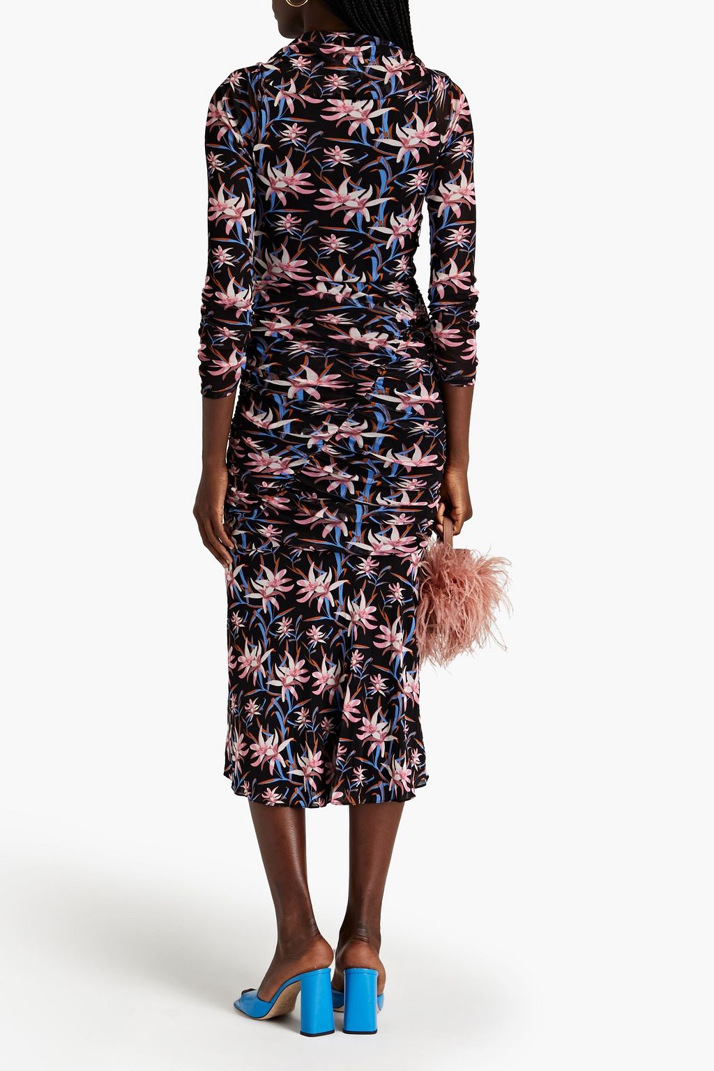 DIANE VON FURSTENBERG Ganesa ruched printed stretch-mesh midi dress