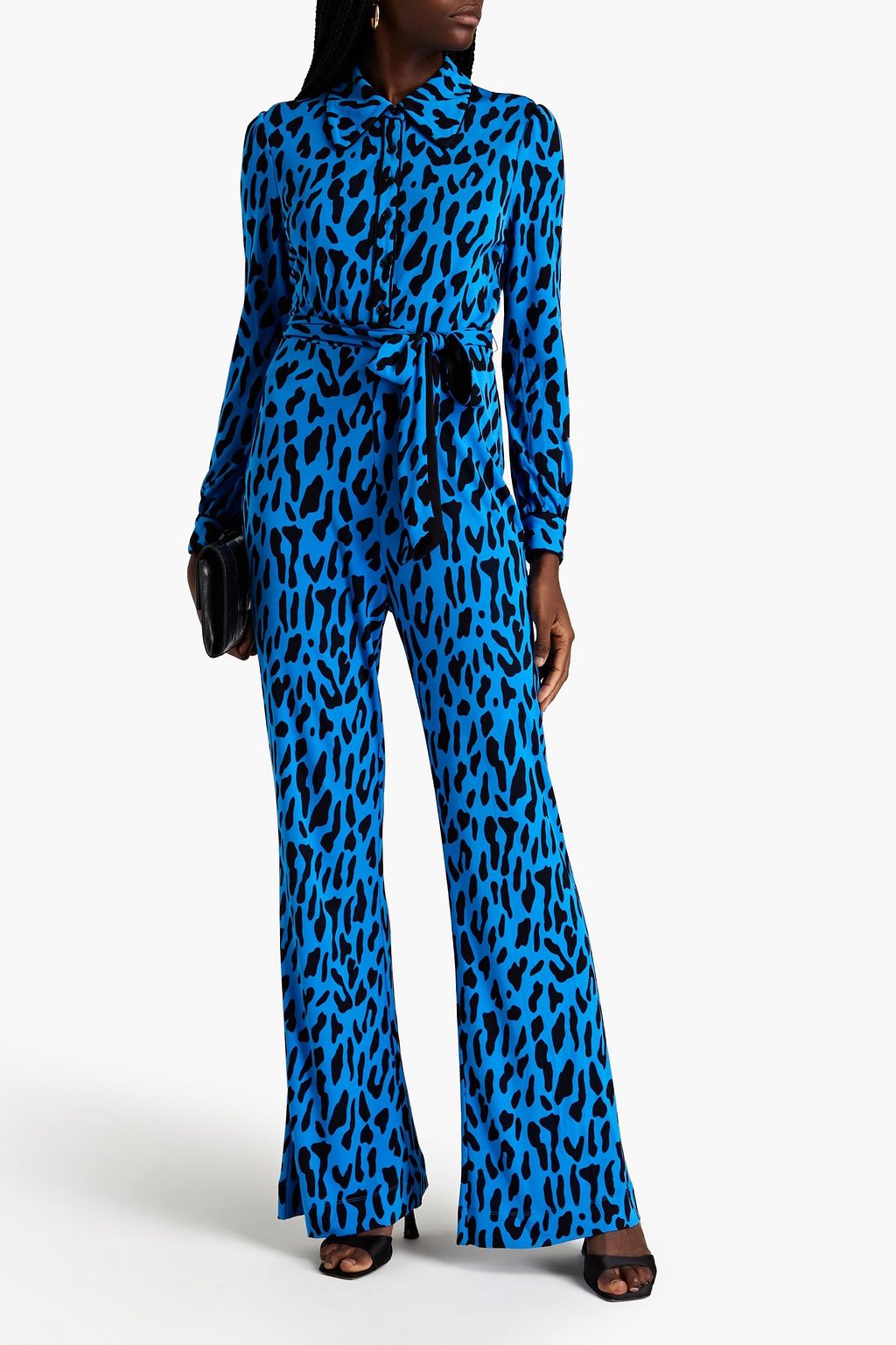 DIANE VON FURSTENBERG ジャージー ワイドレッグ ジャンプスーツ レオパードプリント