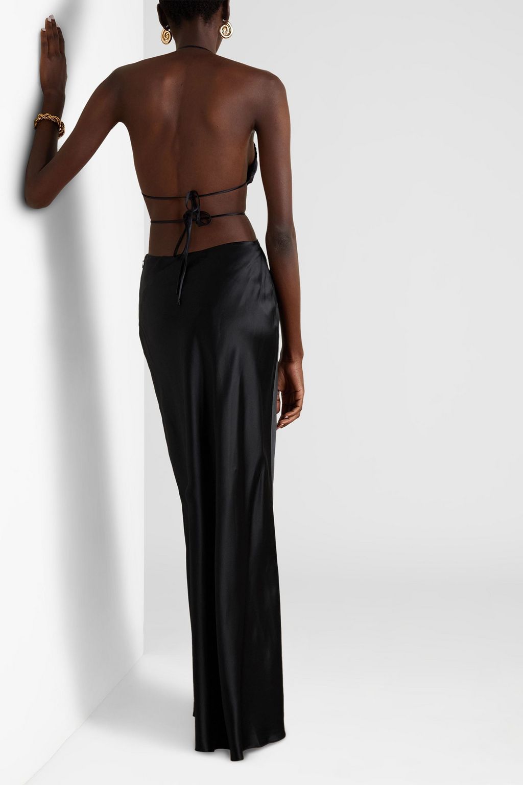 CULT GAIA Colette embellished cutout satin halterneck maxi dress