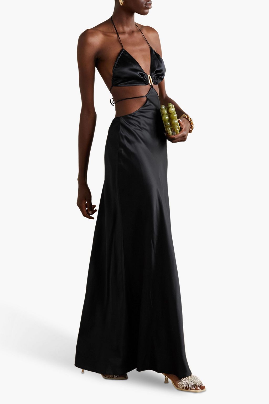 CULT GAIA Colette embellished cutout satin halterneck maxi dress