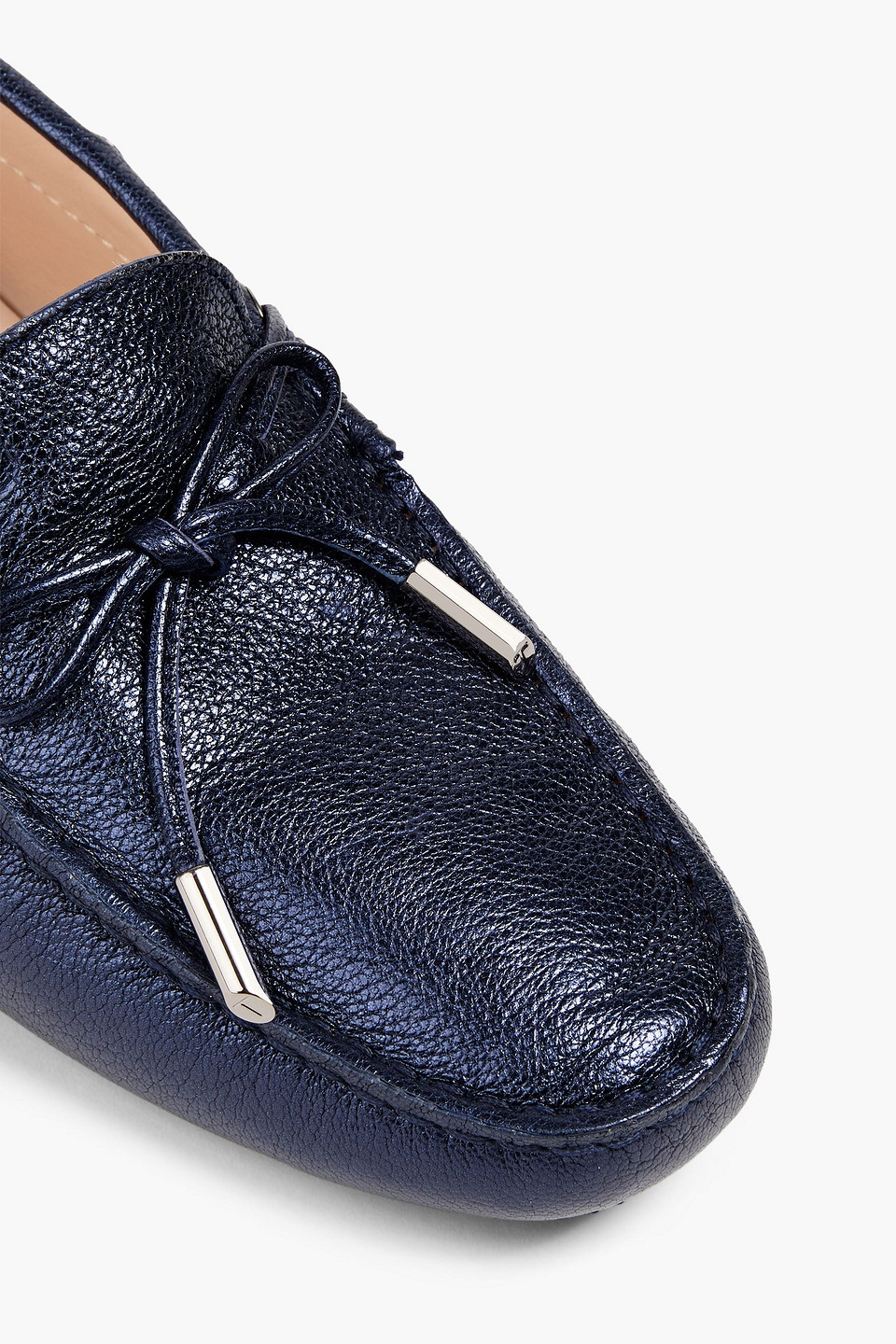 Tod's Heaven Lacetto Metallic Textured-leather Loafers In Indigo