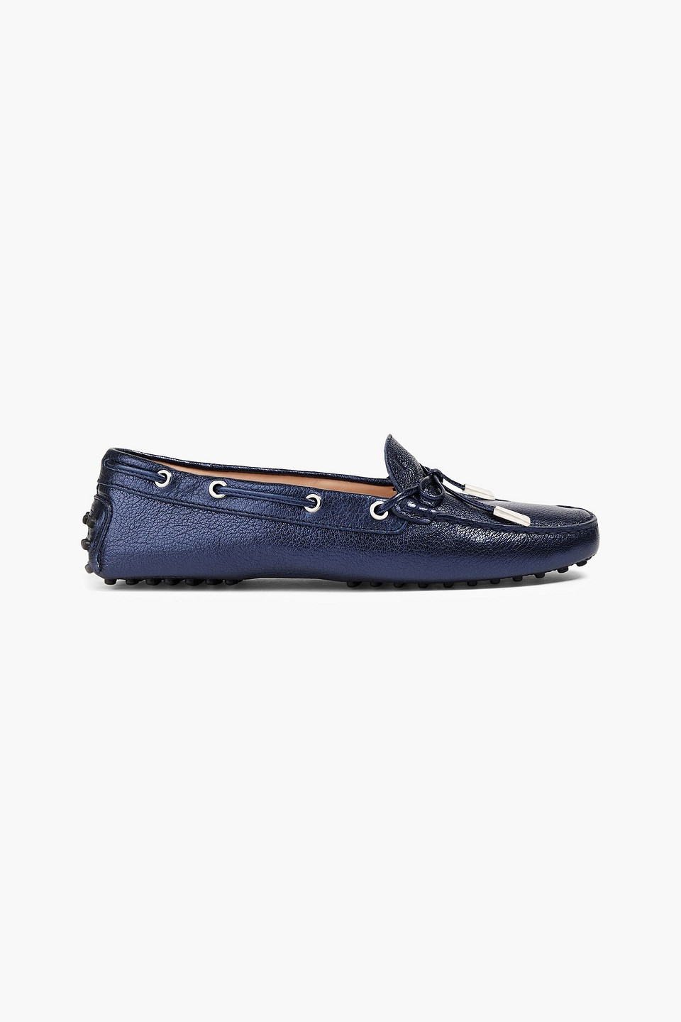 Tod's Heaven Lacetto Metallic Textured-leather Loafers In Indigo