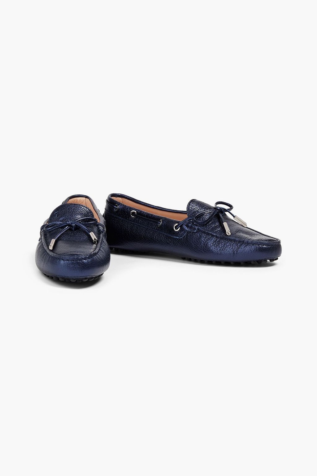 TOD'S Heaven Lacetto metallic textured-leather loafers