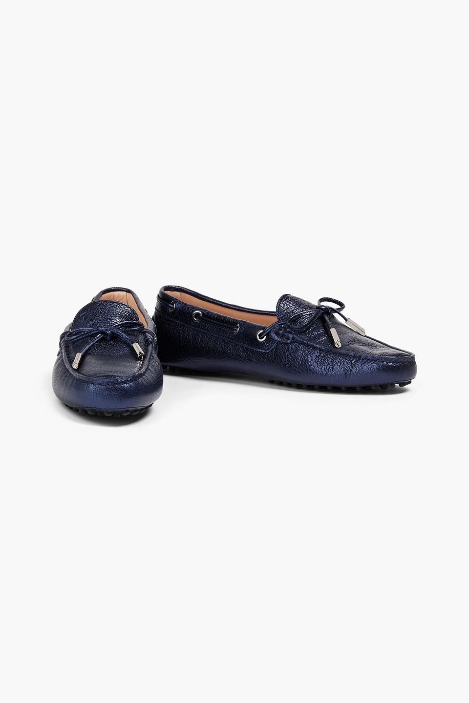 Tod's Heaven Lacetto Metallic Textured-leather Loafers In Indigo
