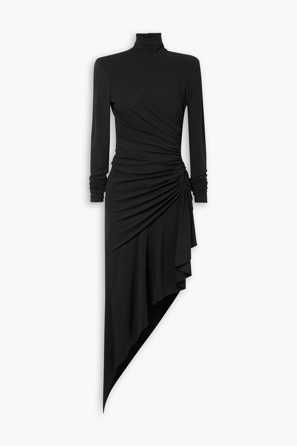 Alexandre Vauthier Asymmetric Ruched Stretch-jersey Turtleneck Midi Dress In Black