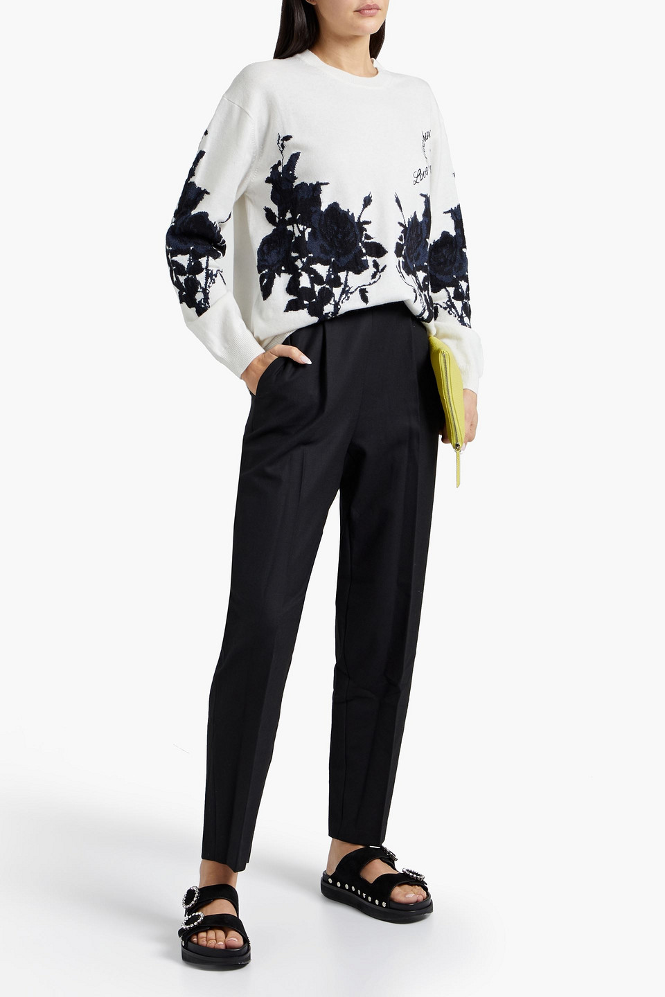 Love Moschino Pleated Jacquard-trimmed Twill Tapered Trousers In Black