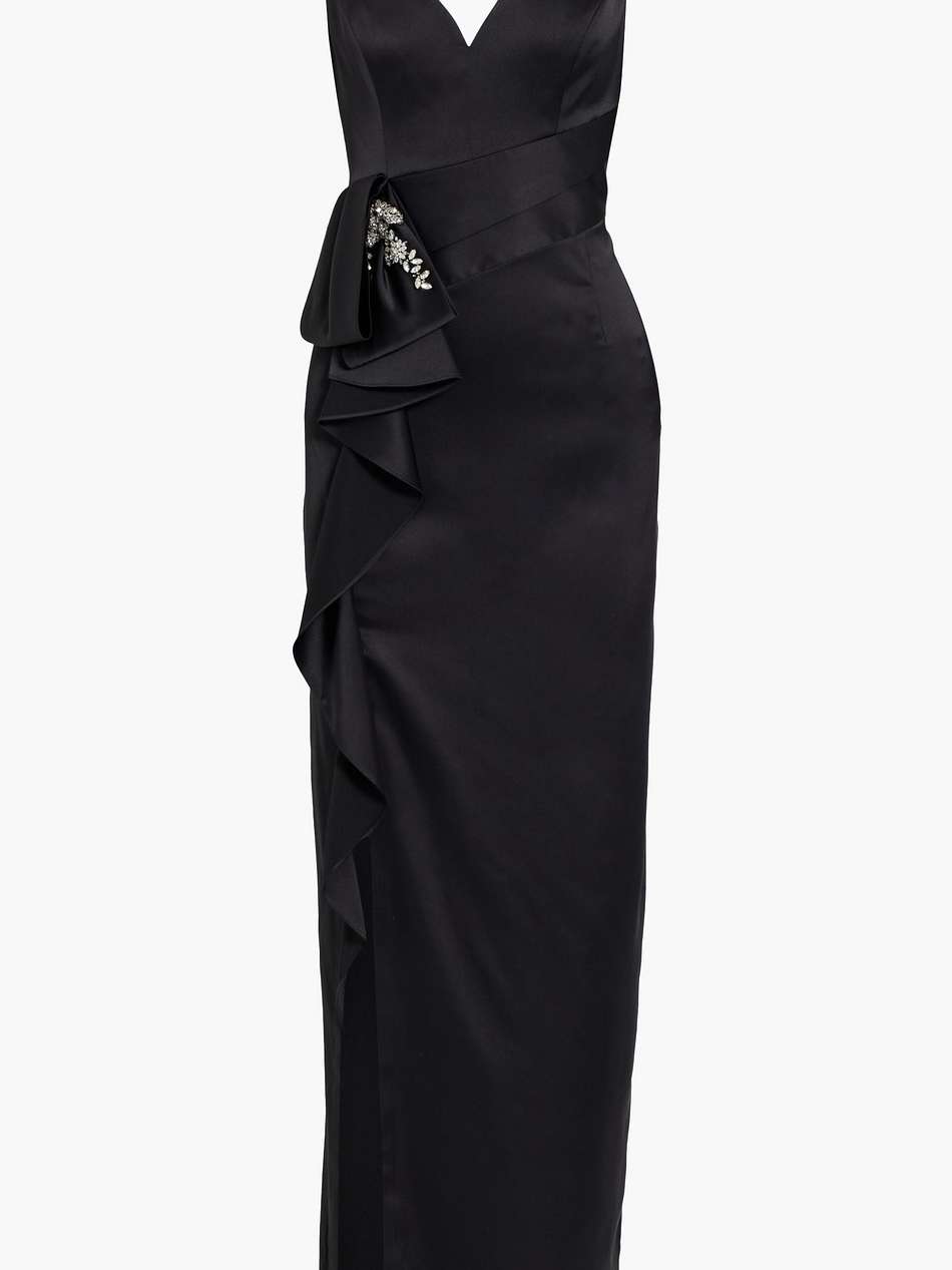embellished ruffled satin-crepe gown