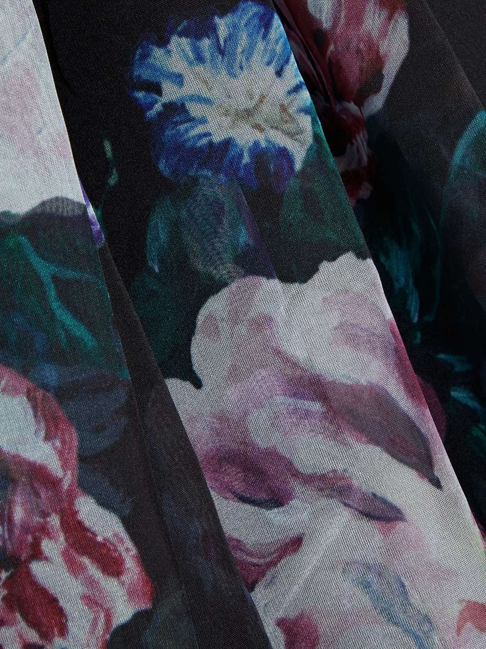 one-shoulder pleated floral-print chiffon gown
