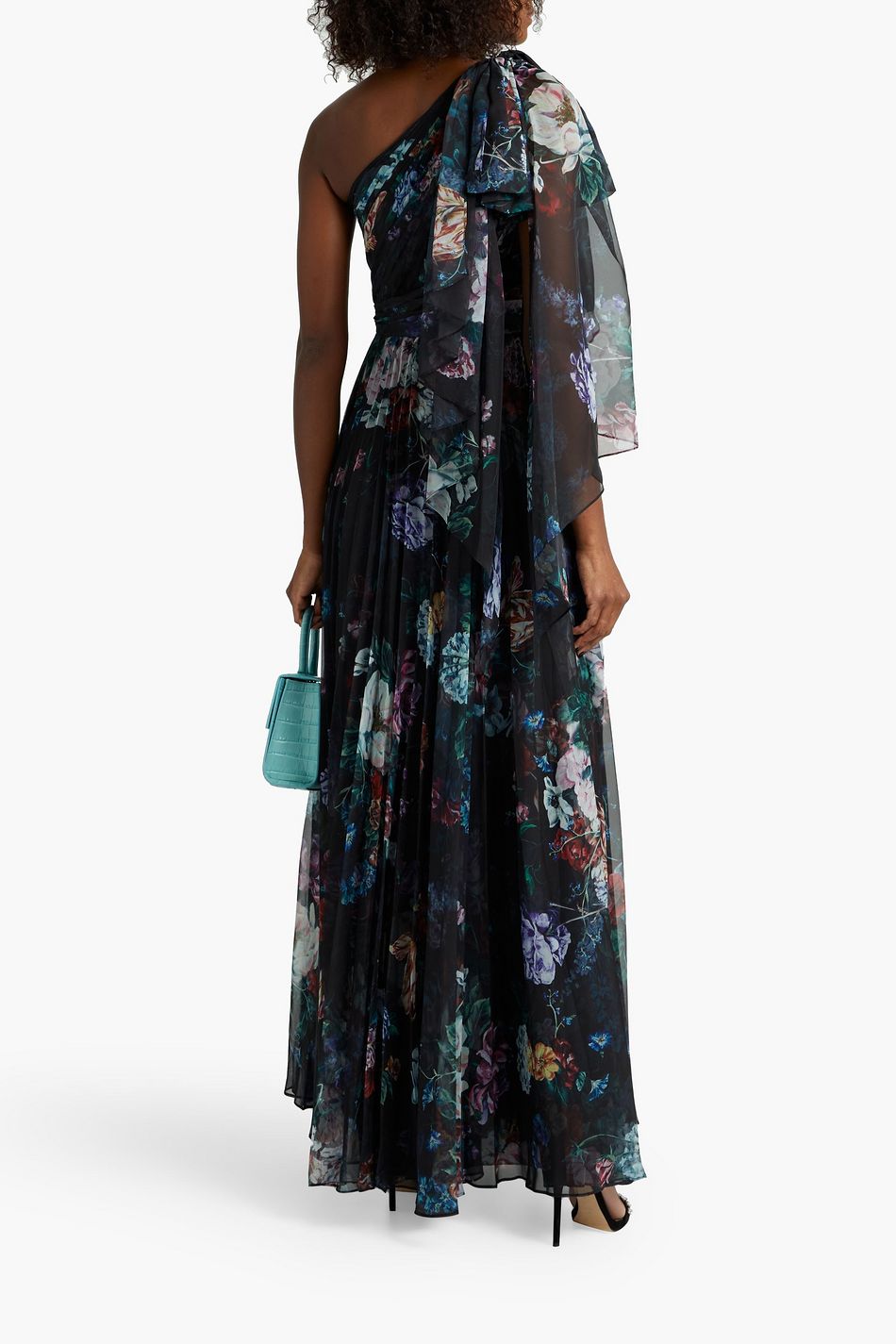 One Shoulder Chiffon Gown with Pleated Top Cabernet