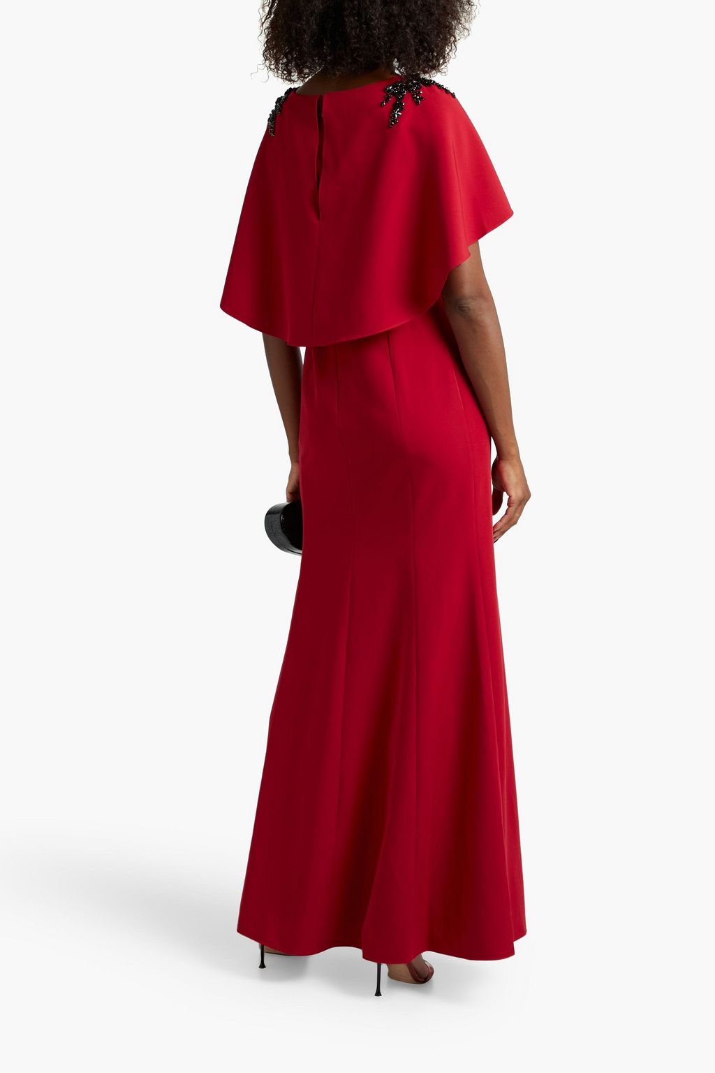 MARCHESA NOTTE 케이프 스타일 장식 디테일 스트레치 크레이프 가운