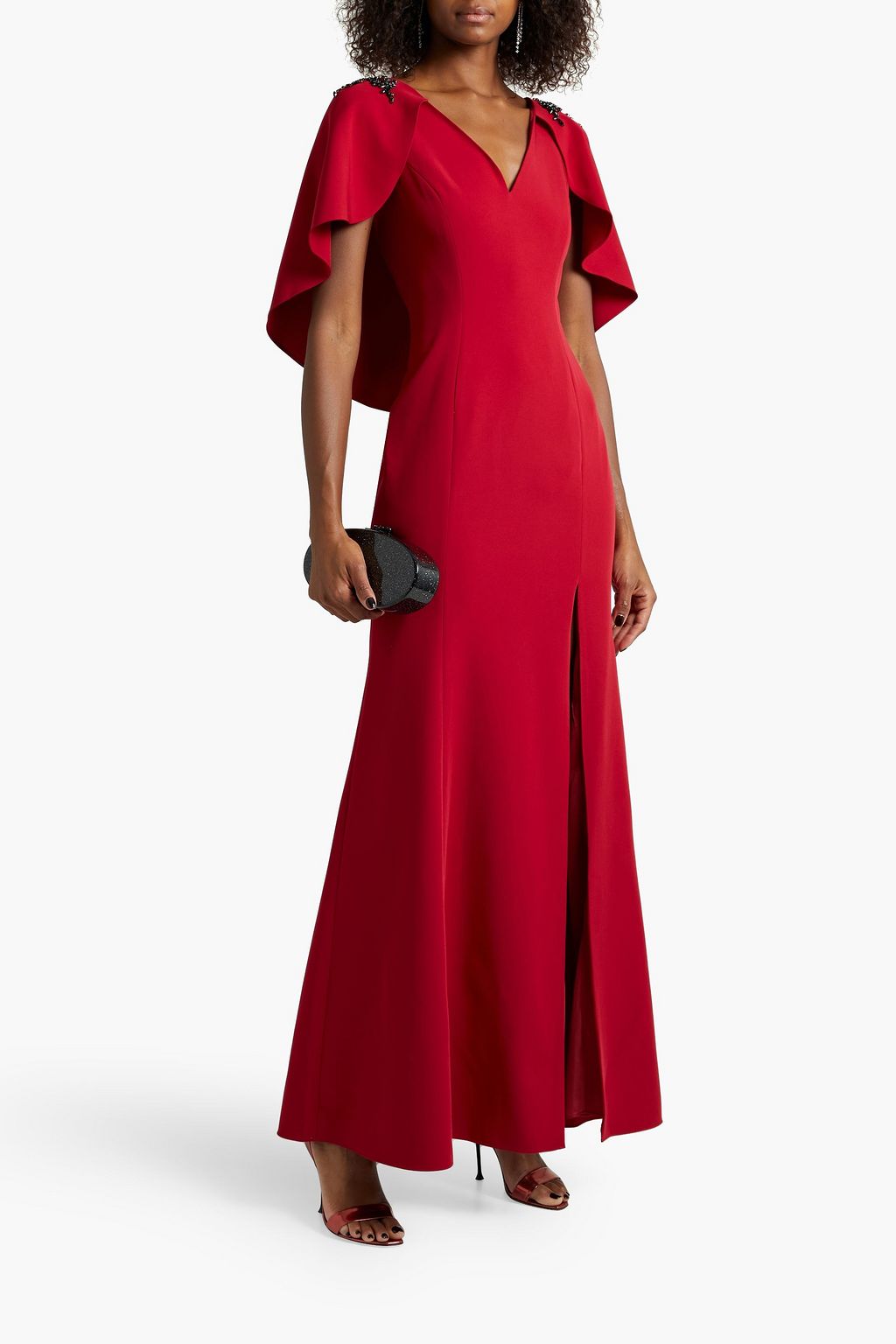 MARCHESA NOTTE 케이프 스타일 장식 디테일 스트레치 크레이프 가운