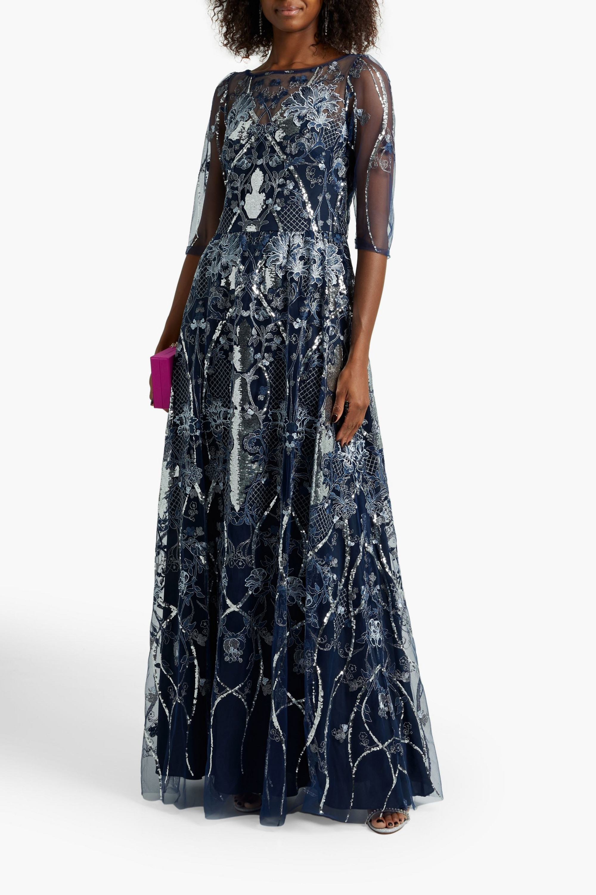 MARCHESA NOTTE Gathered embellished tulle gown