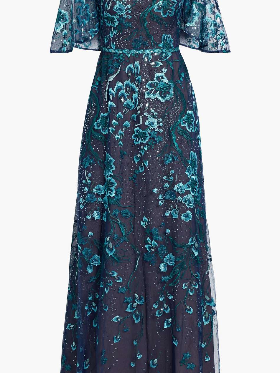 sequin-embellished embroidered tulle maxi dress