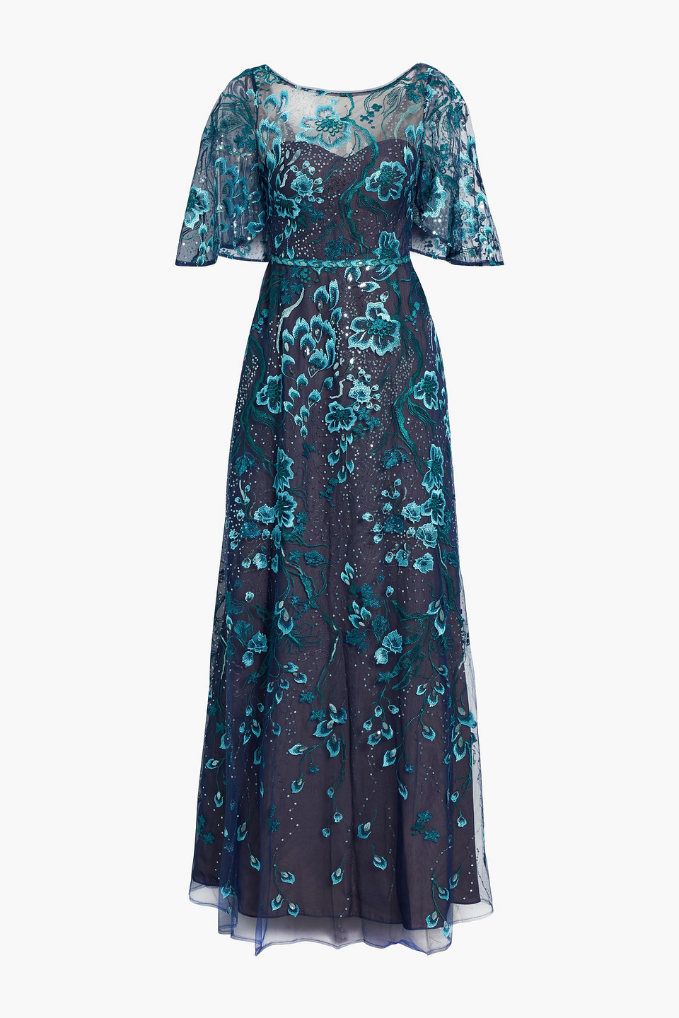 Sequin-embellished embroidered tulle maxi dress