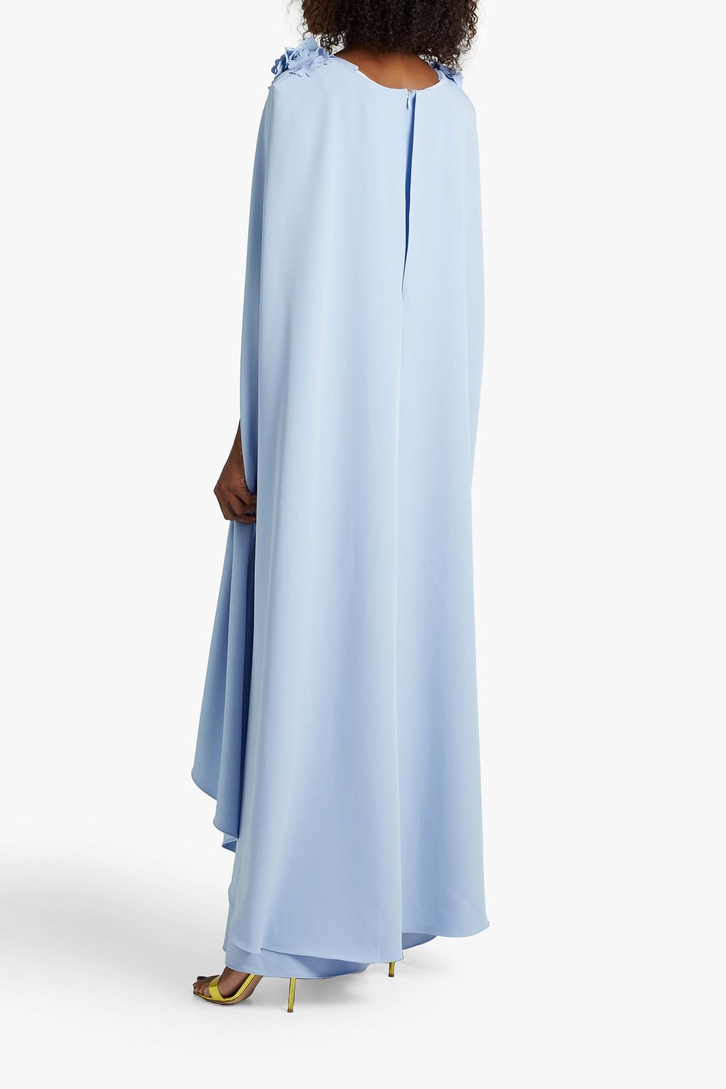 MARCHESA NOTTE Cape-effect floral-appliquéd cady gown
