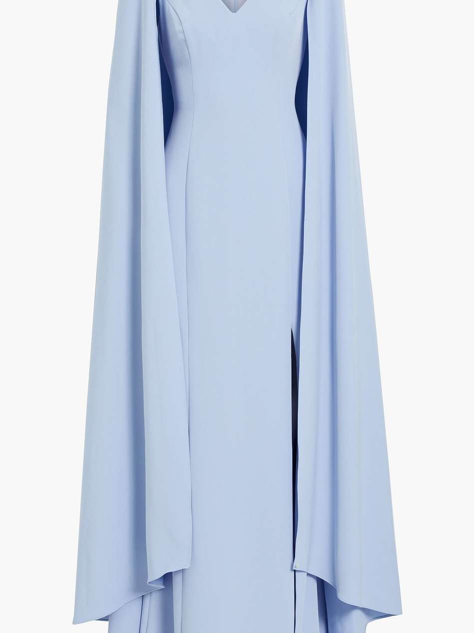 cape-effect floral-appliquéd cady gown