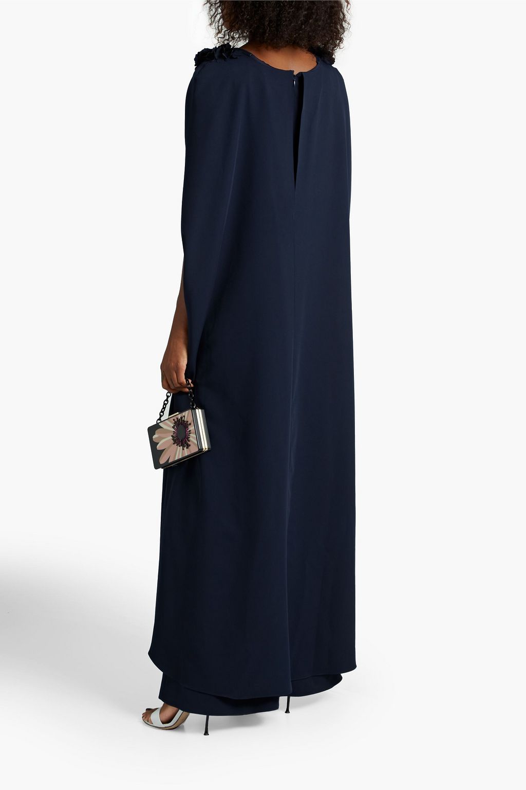 MARCHESA NOTTE Cape-effect floral-appliquéd cady gown