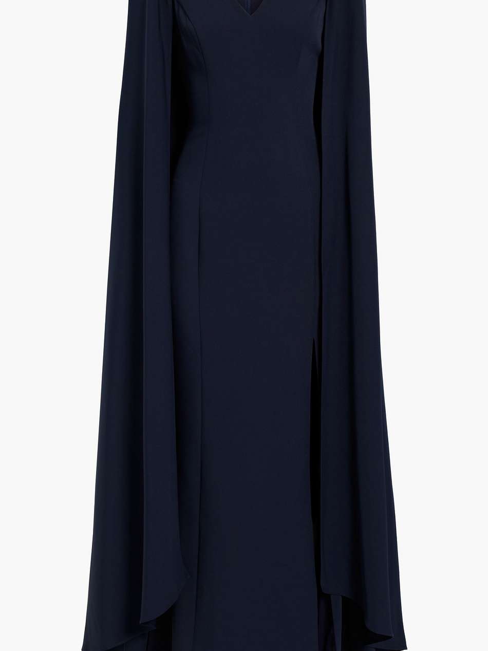 cape-effect floral-appliquéd cady gown