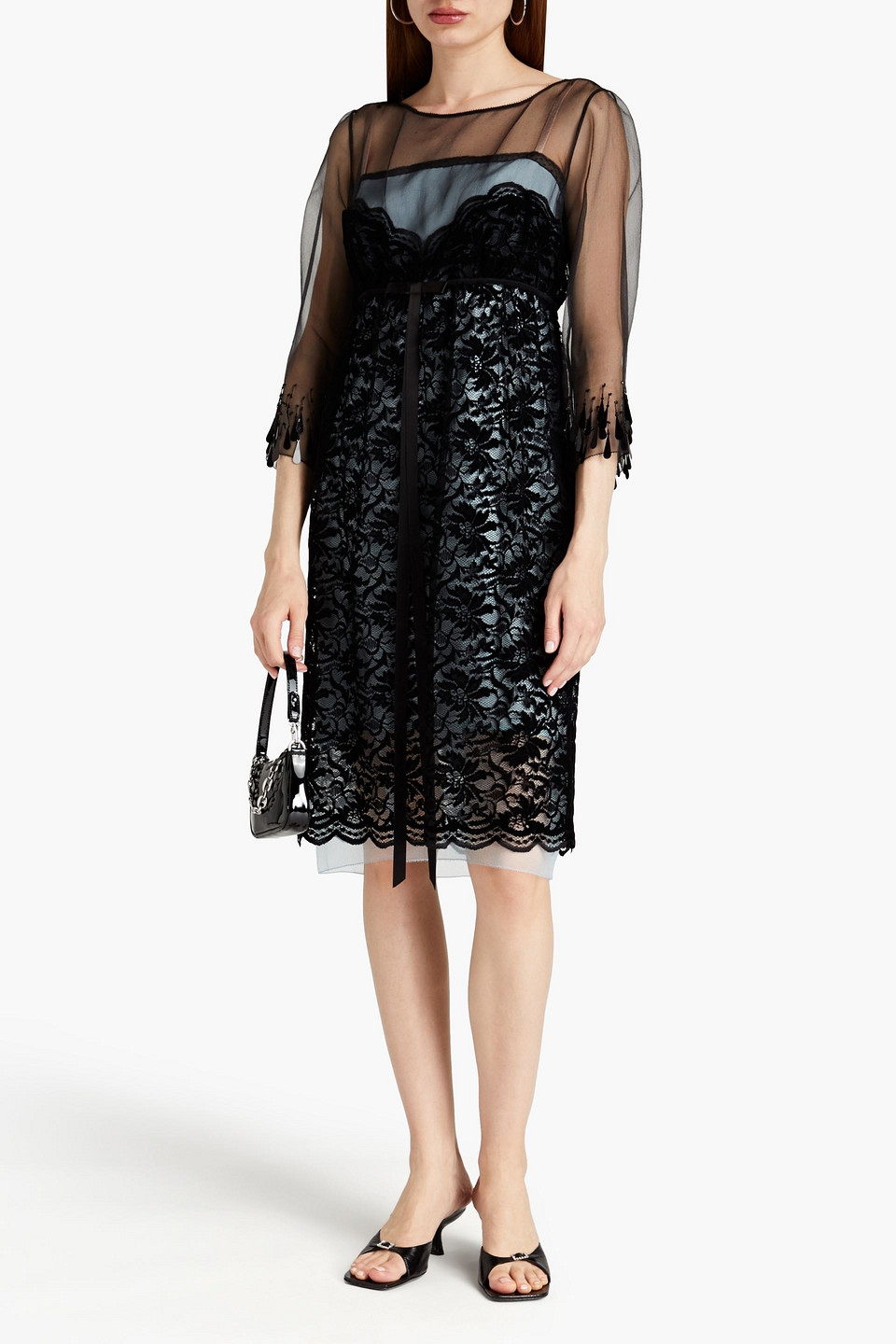 Marc Jacobs Organza-paneled Embellished Lace Dress In Black