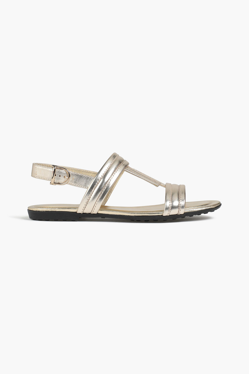 Double T quilted metallic leather sandals