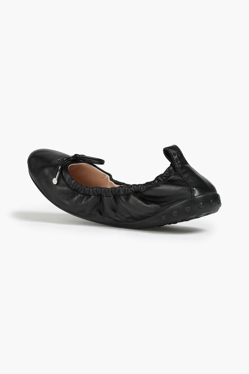 Shop Tod's Bow-embellished Leather Ballet Flats In Black