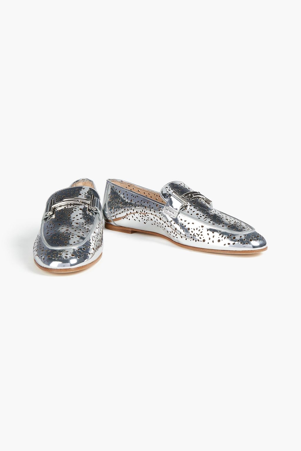 TOD'S Double T laser-cut mirrored-leather loafers
