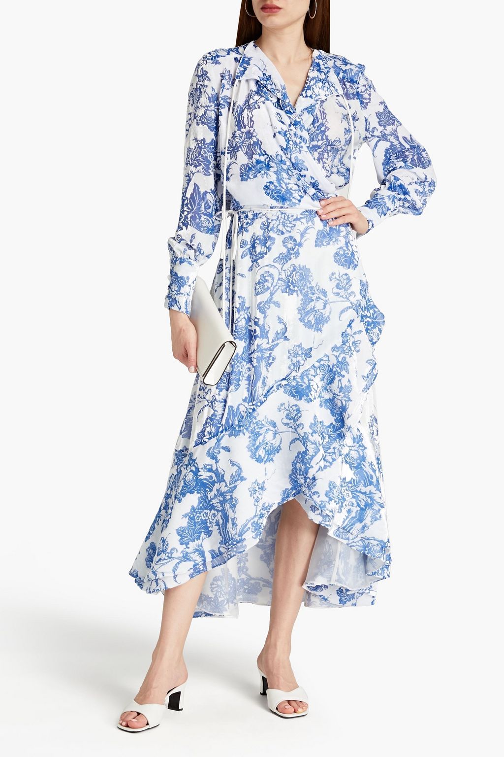 OSCAR DE LA RENTA Devoré-velvet midi wrap dress | THE OUTNET