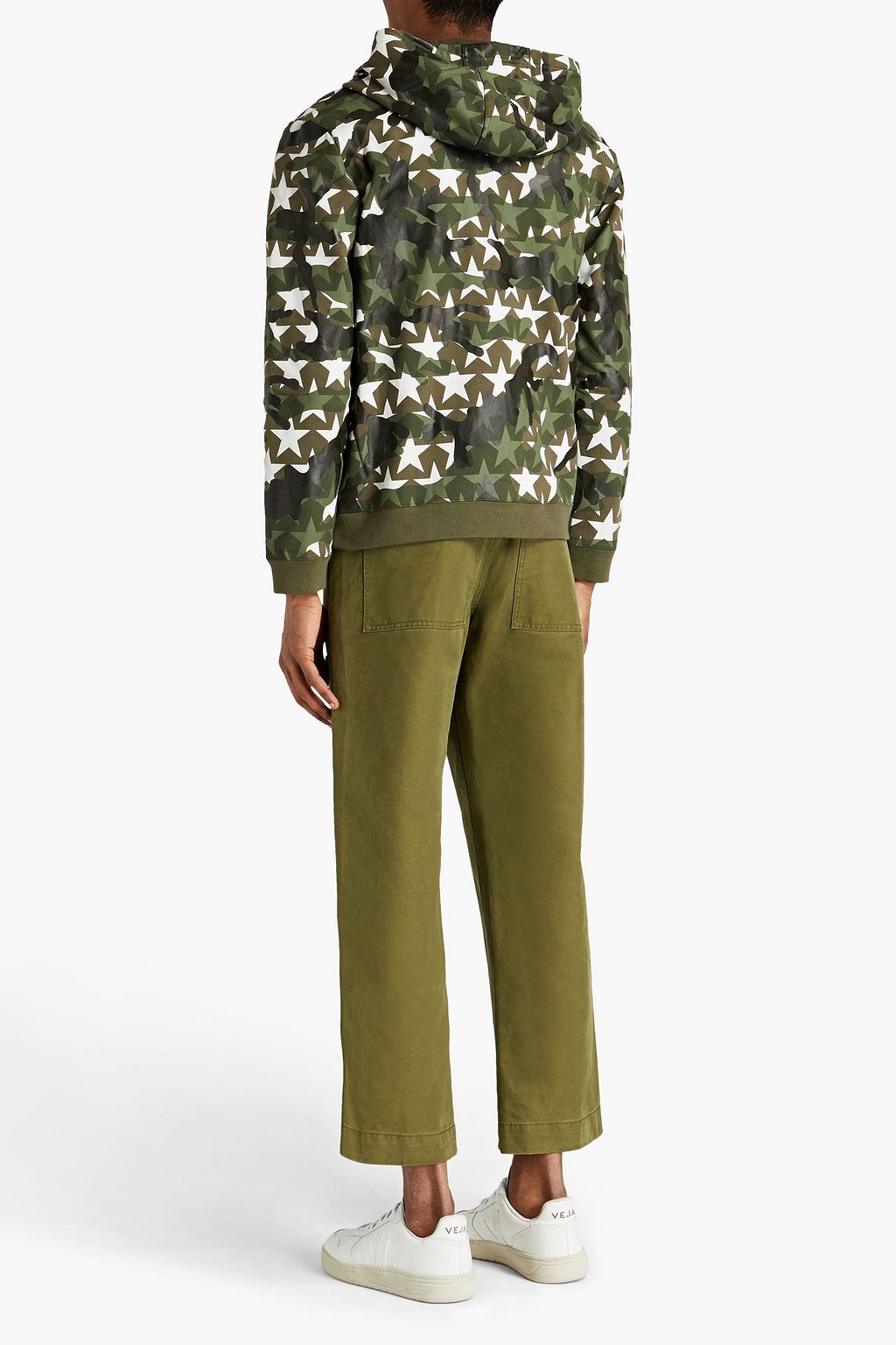VALENTINO Studded printed French cotton-blend terry hoodie