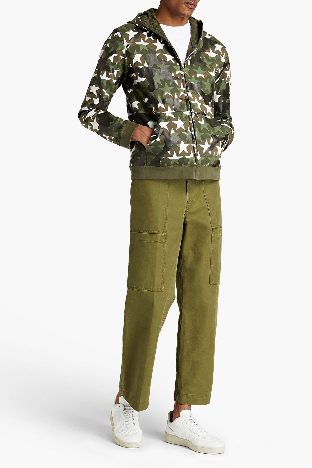 VALENTINO Studded printed French cotton-blend terry hoodie