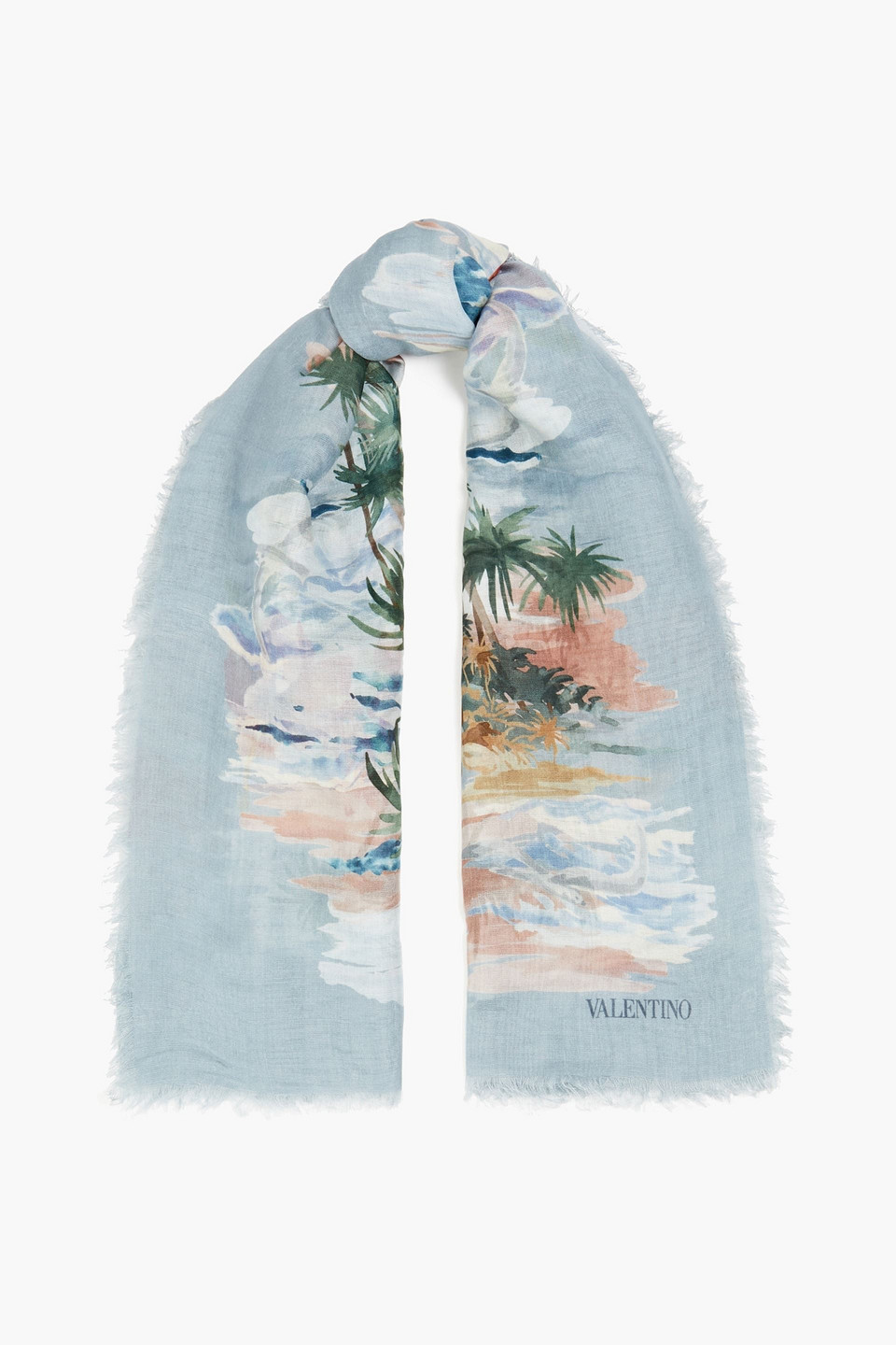 Valentino Printed Modal, Cashmere And Silk-blend Scarf In Blue