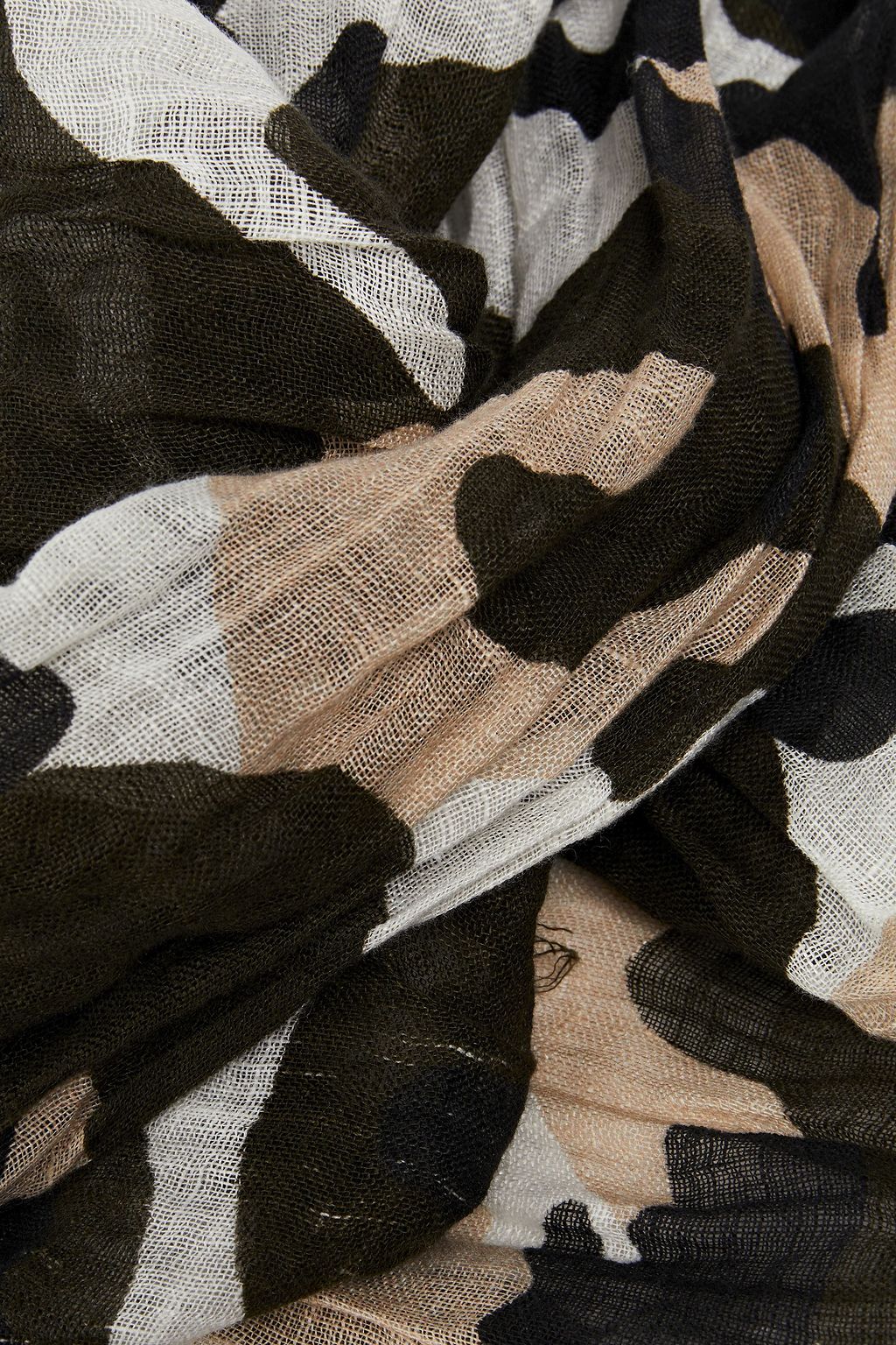 VALENTINO GARAVANI Crinkled camouflage-print linen scarf