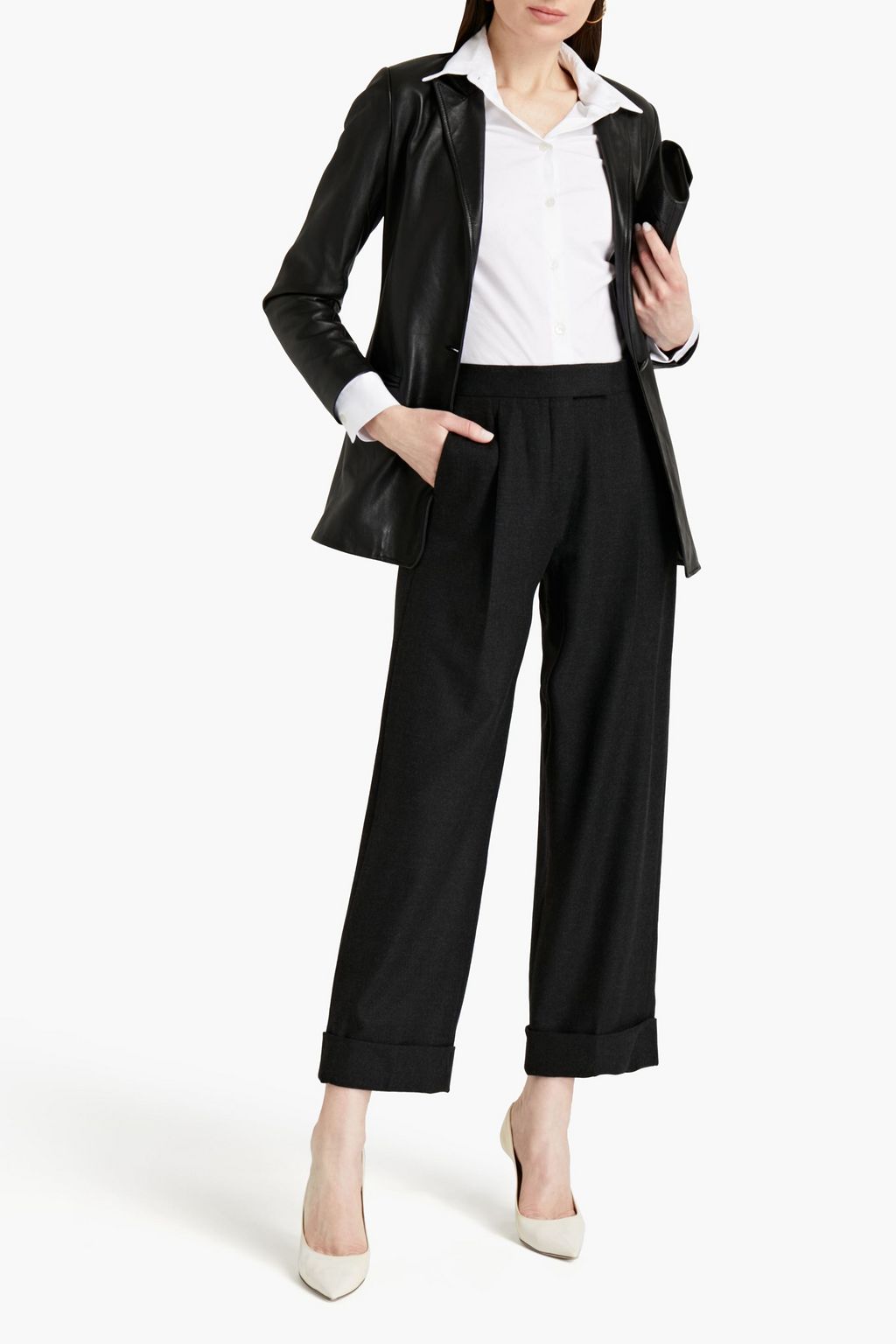 OSCAR DE LA RENTA Cropped wool-blend flannel straight-leg pants