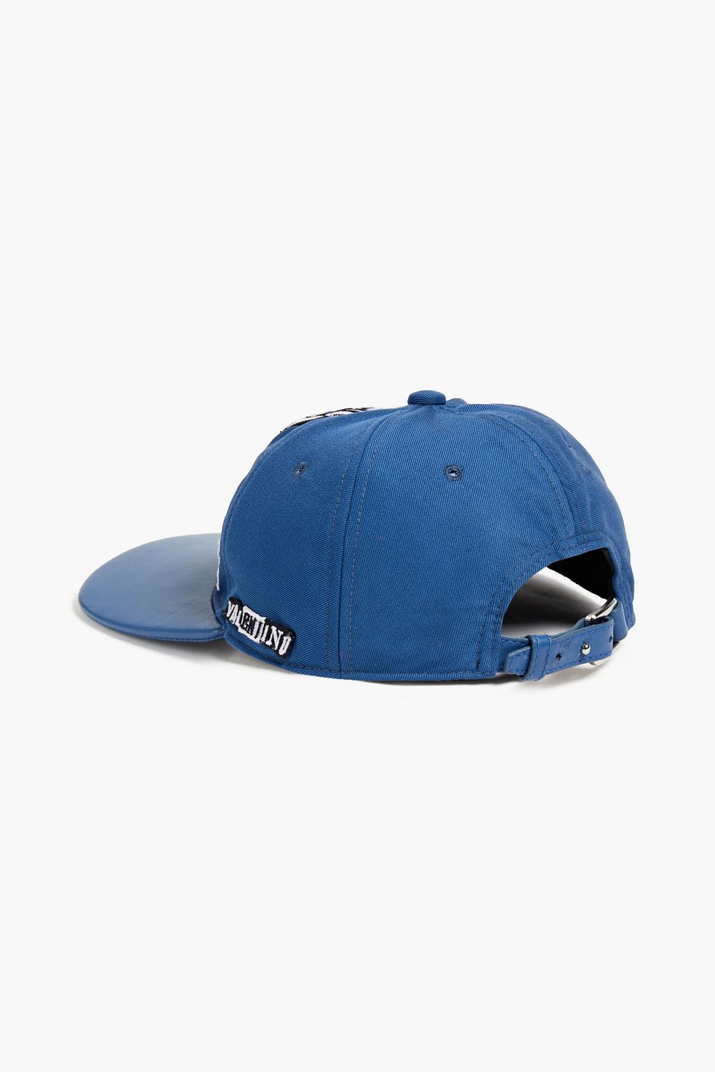 VALENTINO GARAVANI Leather-paneled appliquéd wool-gabardine cap