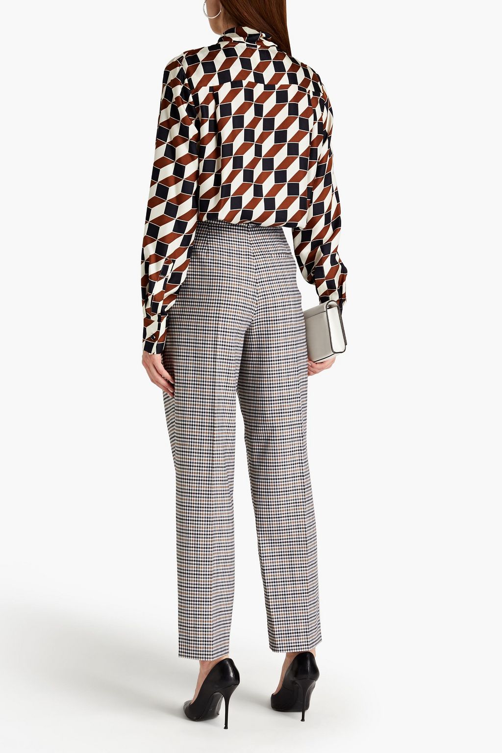 OSCAR DE LA RENTA Gingham wool-blend tweed straight-leg pants