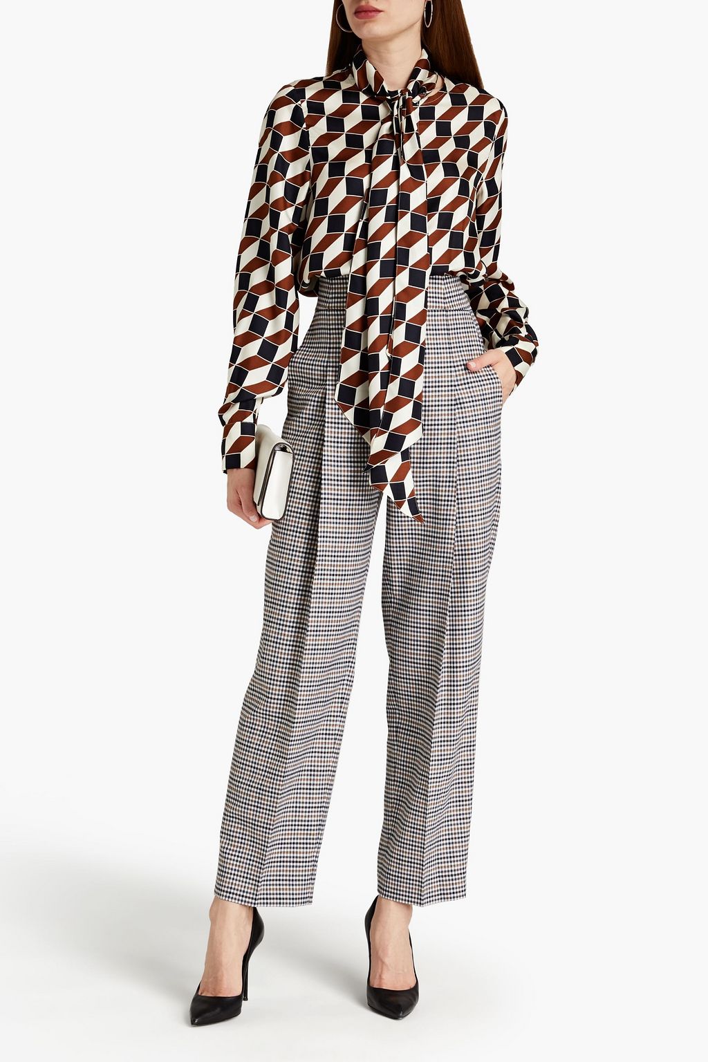 OSCAR DE LA RENTA Gingham wool-blend tweed straight-leg pants