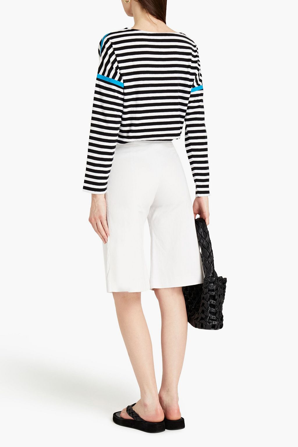 THEORY Striped cotton and linen-blend jersey top