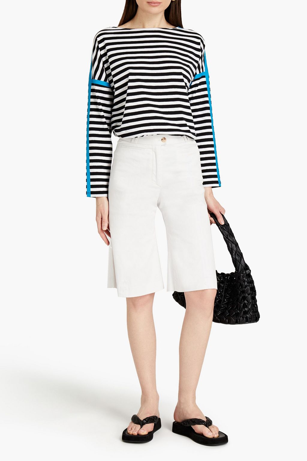 THEORY Striped cotton and linen-blend jersey top