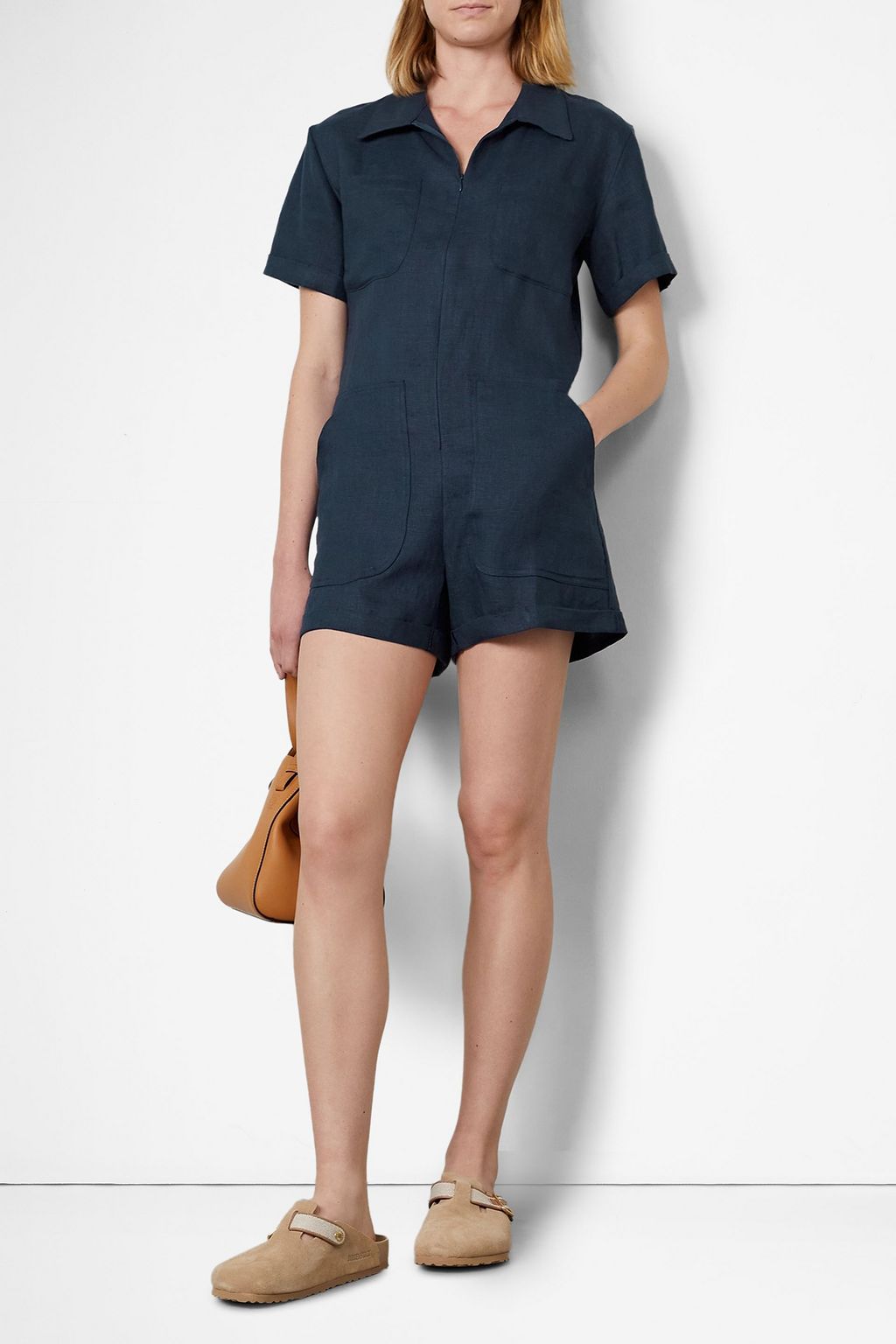 RIVET UTILITY Runaround linen playsuit
