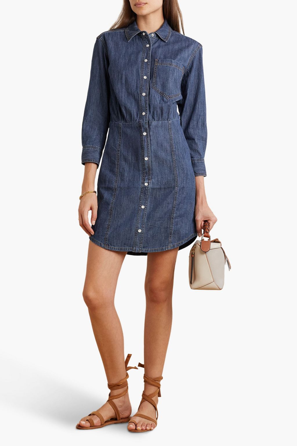 VERONICA BEARD Keston gathered denim mini shirt dress
