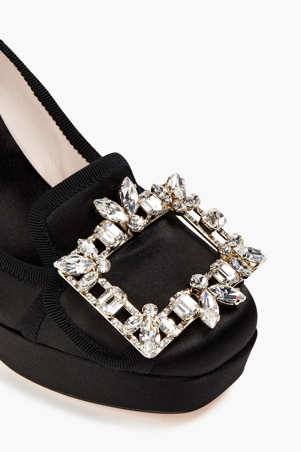 ROGER VIVIER حذاء من الساتان بكعب عالٍ ونعل سميك مزين بالكريستال