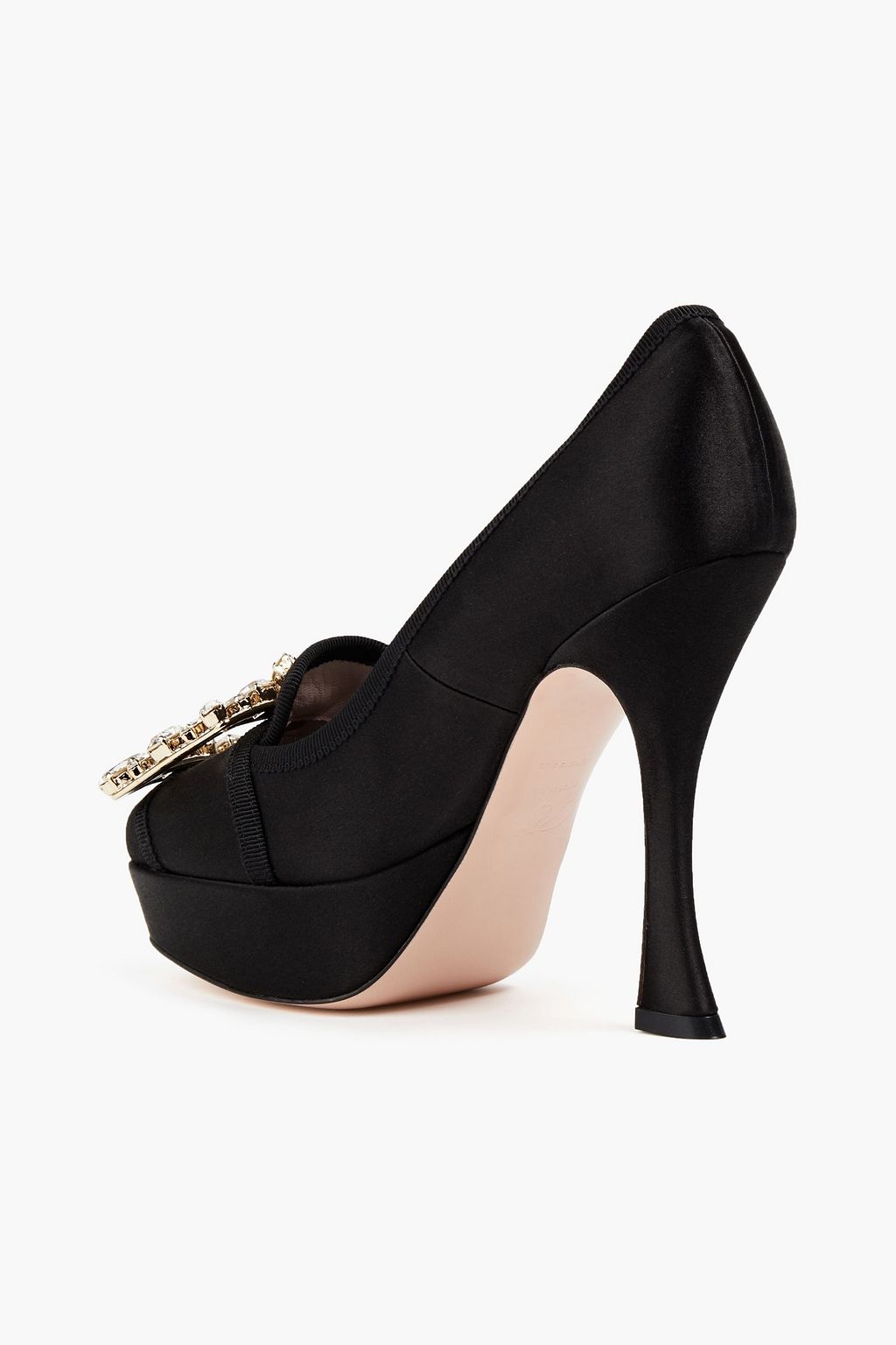 ROGER VIVIER حذاء من الساتان بكعب عالٍ ونعل سميك مزين بالكريستال