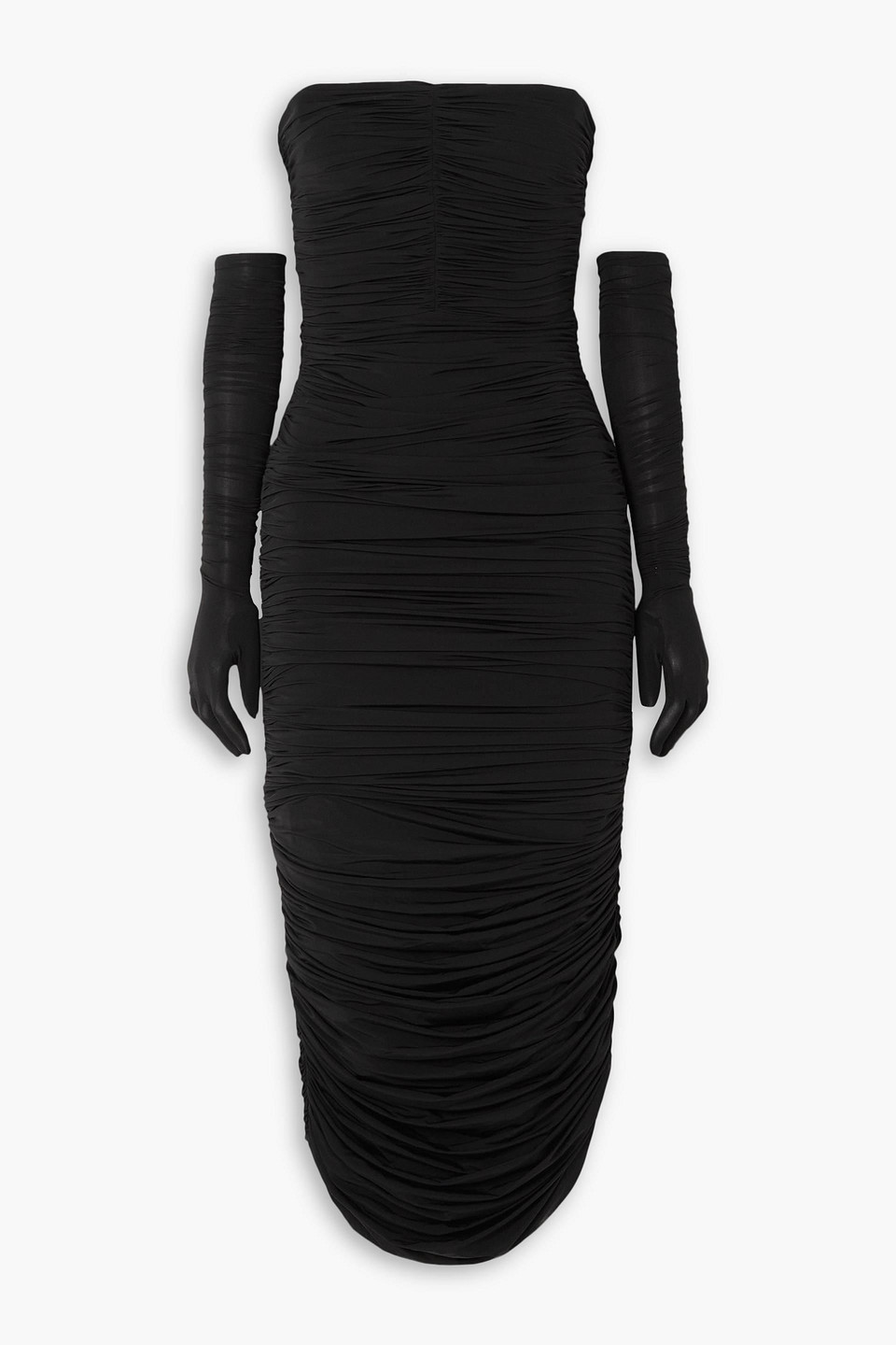 Alex Perry Haynes Strapless Ruched Stretch-jersey Midi Dress In Black