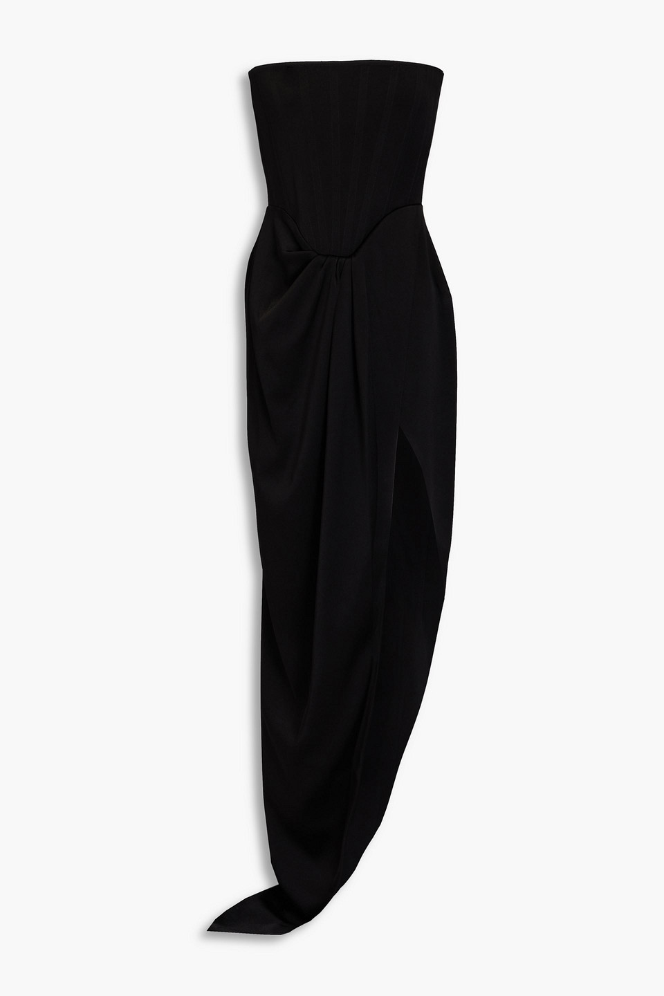 ALEX PERRY LEDGER STRAPLESS DRAPED SATIN-CREPE GOWN