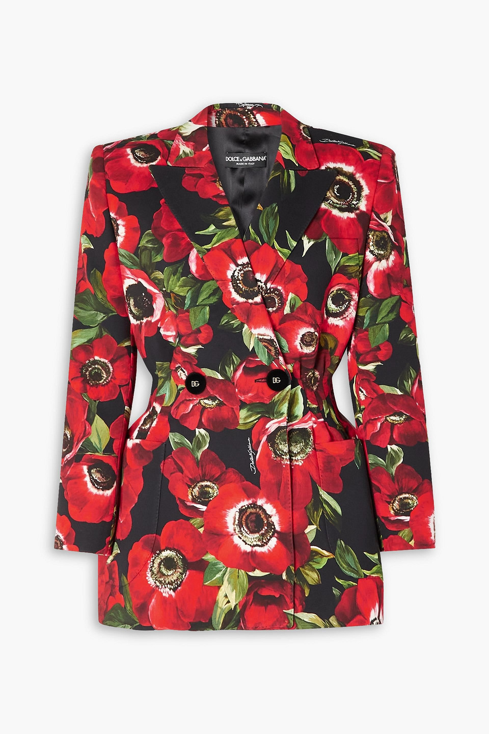 Dolce & Gabbana Doppelreihiger Blazer Aus Cady Mit Blumenprint In Rot