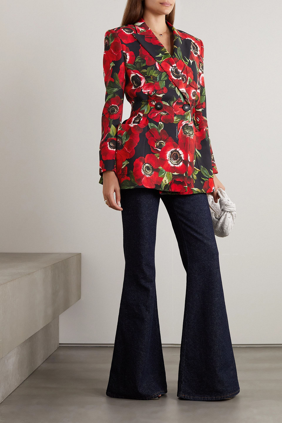 Dolce & Gabbana Doppelreihiger Blazer Aus Cady Mit Blumenprint In Rot