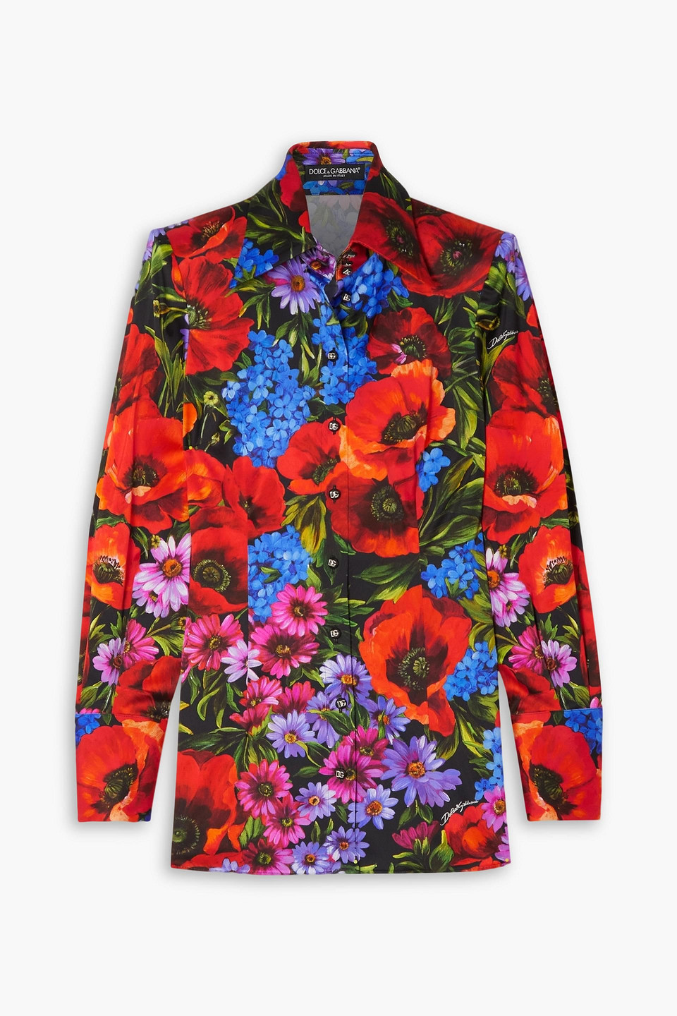 Dolce & Gabbana Floral Print Viscose Shirt In Tomato Red