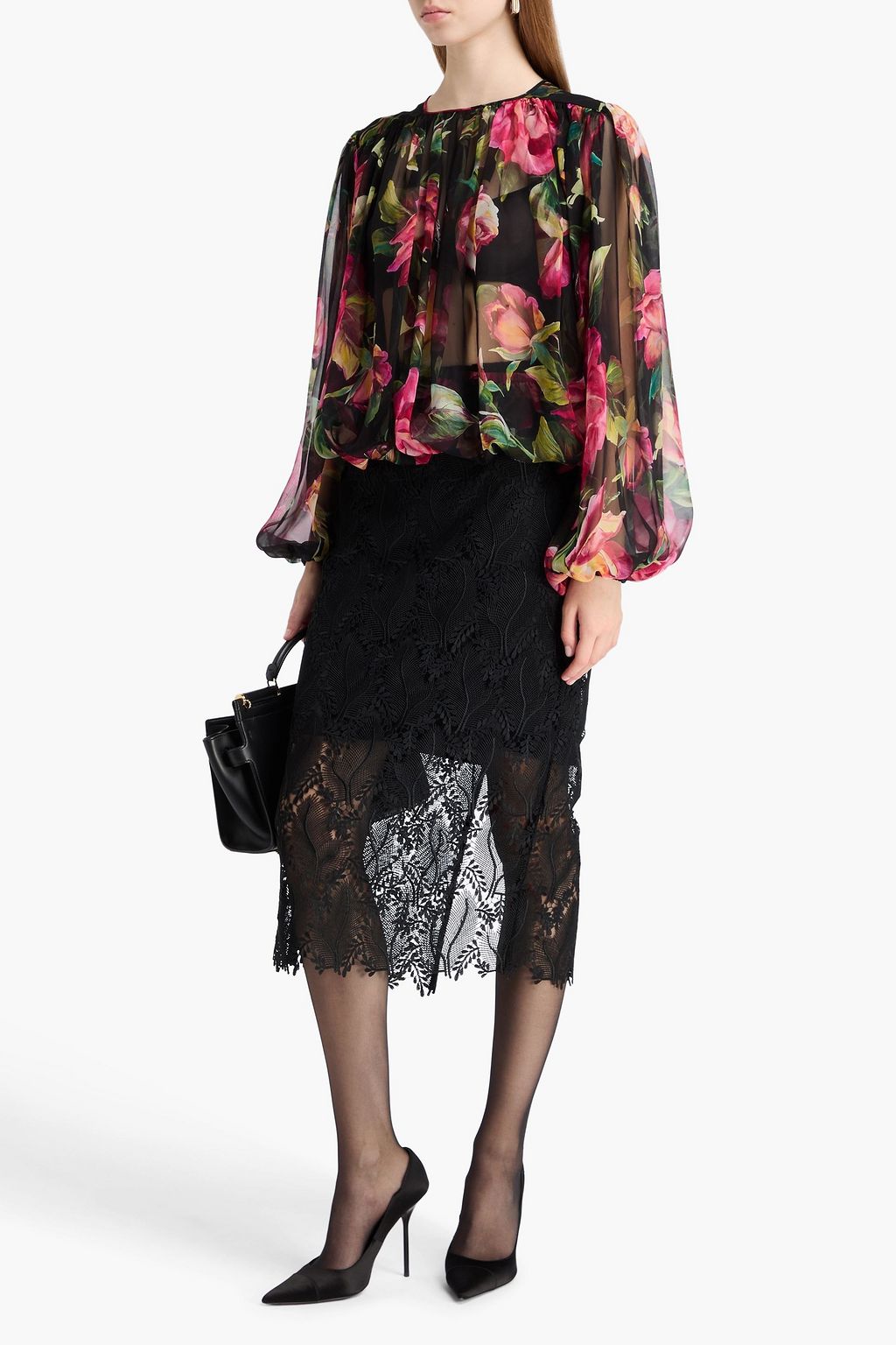 DOLCE&GABBANA Floral-print silk-chiffon blouse
