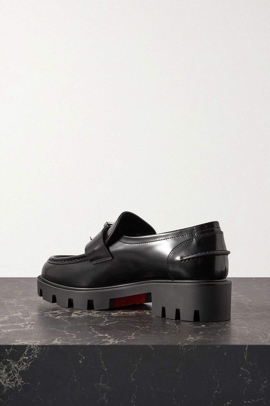 CHRISTIAN LOUBOUTIN Moc Lug embellished glossed-leather loafers