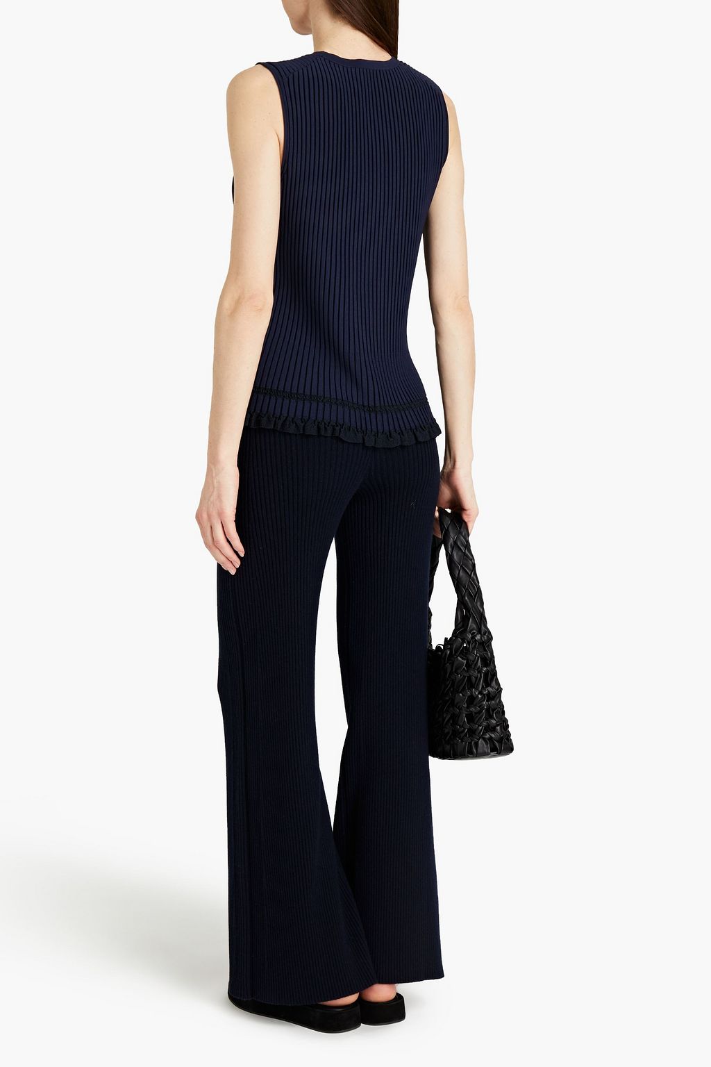 THEORY Pointelle-trimmed ribbed-knit top